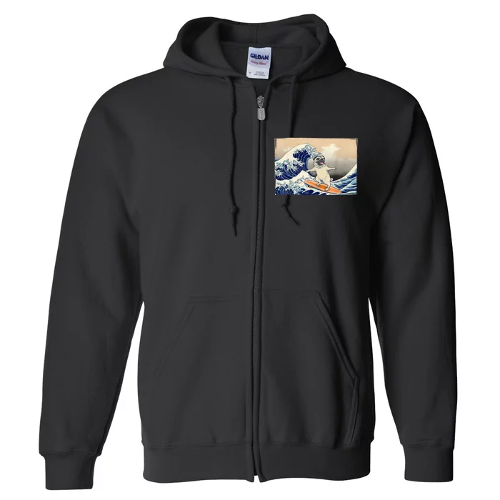 Funny Pug Surfing Pug Humor Funny Dog Pug Owner Pug Full Zip Hoodie