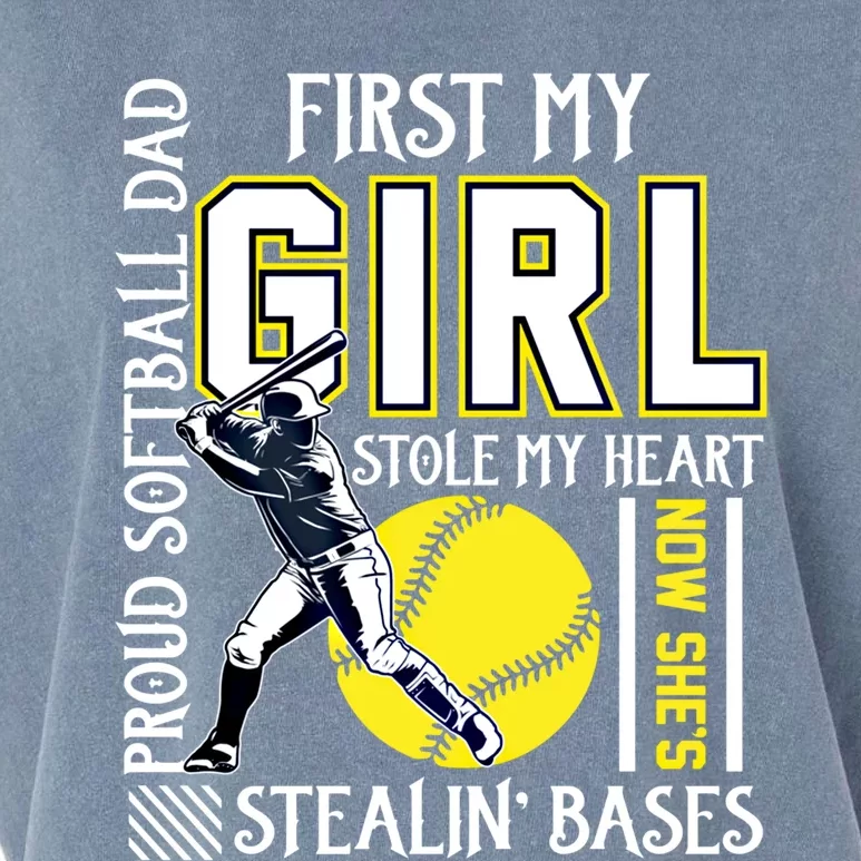 Funny Proud Softball Dad Stole My Heart Gift For Daddy Gift Garment-Dyed Women's Muscle Tee