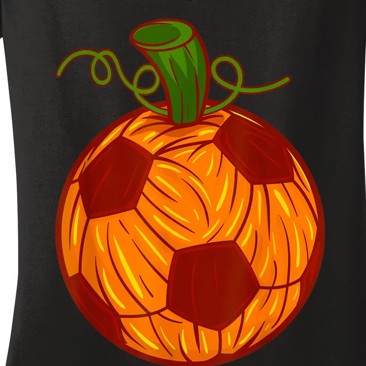 Funny Pumpkin Soccer Ball Halloween Women's V-Neck T-Shirt