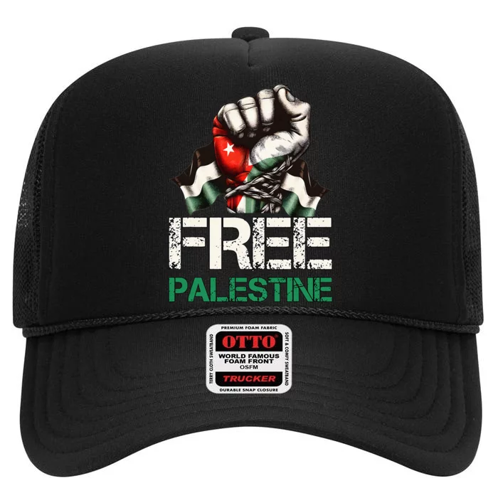 Free Palestine Save Gaza Strip Palestine Flag High Crown Mesh Trucker Hat