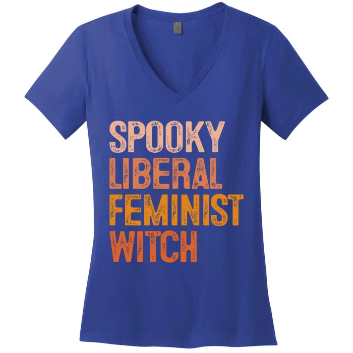 Fall Pumpkins Spooky Liberal Feminist Witch Halloween Season Gift Women's V-Neck T-Shirt