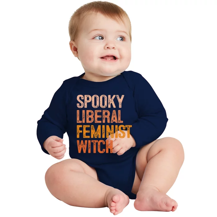 Fall Pumpkins Spooky Liberal Feminist Witch Halloween Season Gift Baby Long Sleeve Bodysuit