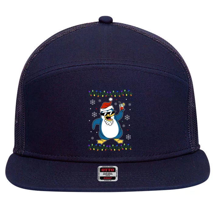 Funny Penguin Santa Hat Xgiftmas Pajama Funny Christmas Penguin Cute Gift 7 Panel Mesh Trucker Snapback Hat