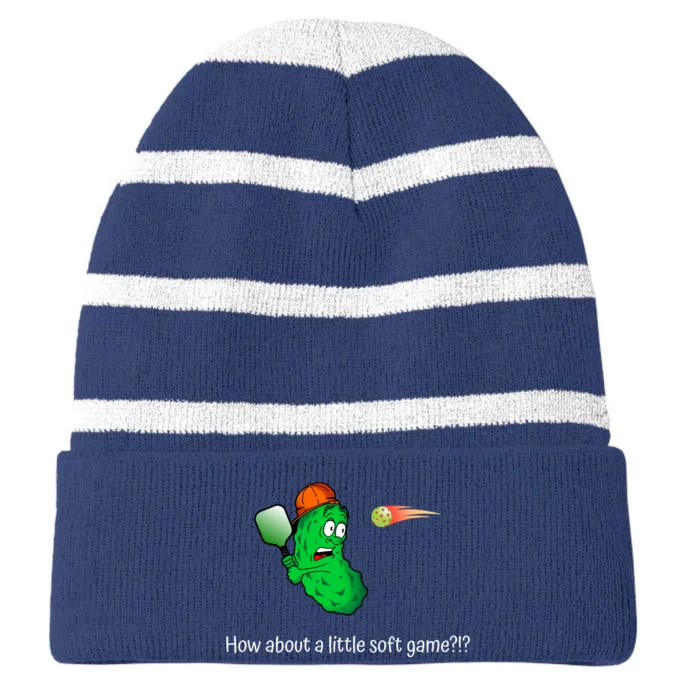 Fun Pickleball, Soft Game, Scared Pickle Striped Beanie with Solid Band