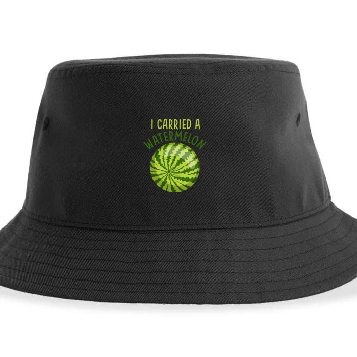 Funny Pregnant Summer Mom I Carried a Watermelon Sustainable Bucket Hat