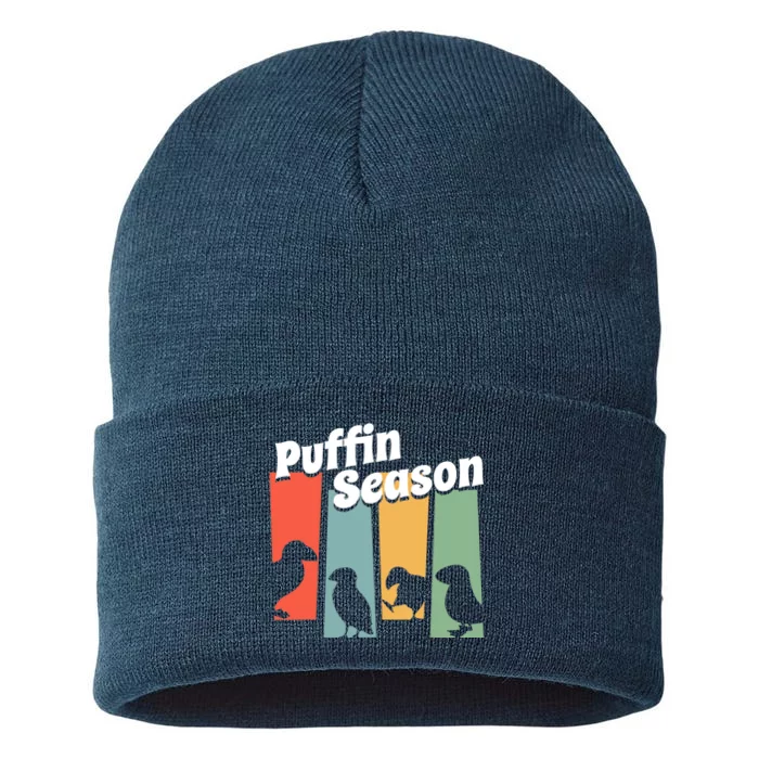 Funny Puffin Season Retro Vintage Puffin Lover Sustainable Knit Beanie