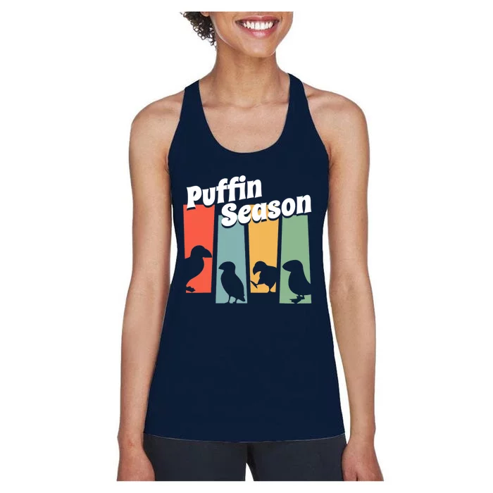 Funny Puffin Season Retro Vintage Puffin Lover Women's Racerback Tank