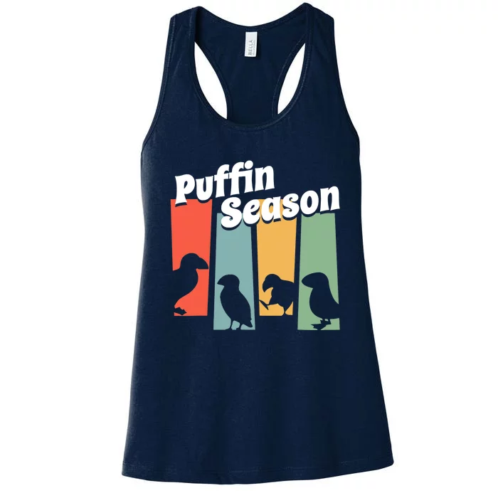 Funny Puffin Season Retro Vintage Puffin Lover Women's Racerback Tank