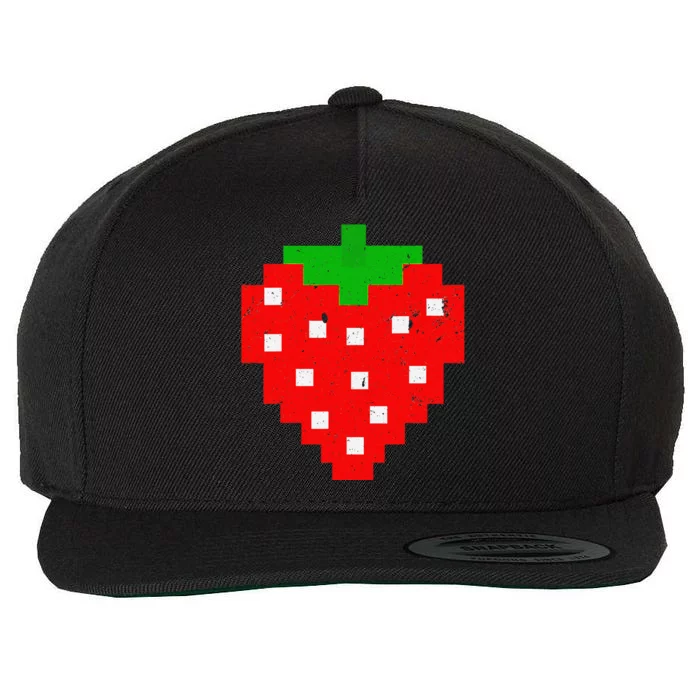 Funny Pixel Strawberry 80s Video Game Wool Snapback Cap