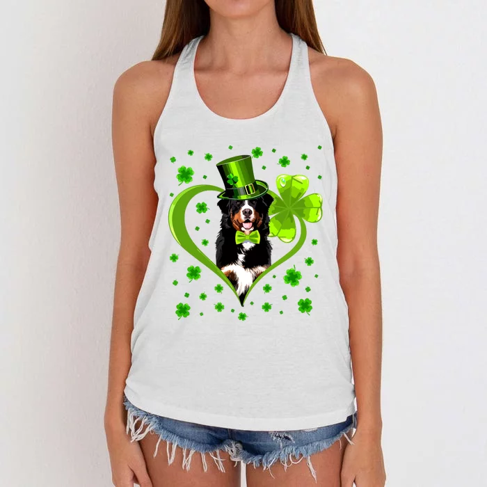 Funny Puppy Shamrock Bernese Mountain Dog St Patricks Day Premium Women's Knotted Racerback Tank