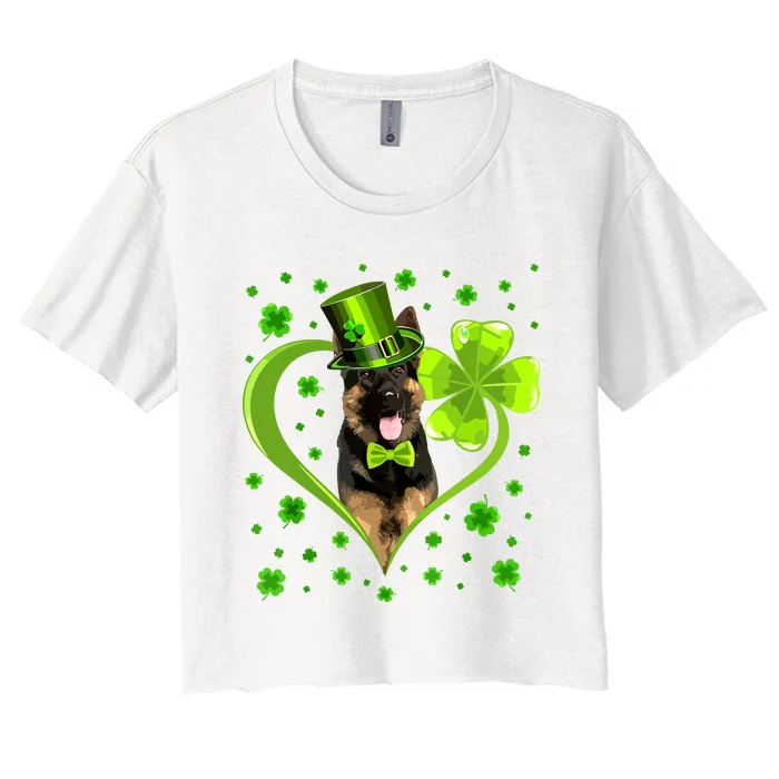 Funny Puppy Shamrock German Shepherd Dog St Patricks Day Women's Crop Top Tee