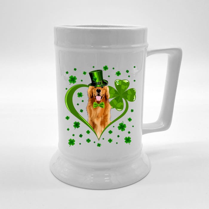 Funny Puppy Shamrock Golden Retriever Dog St Patricks Day Front & Back Beer Stein