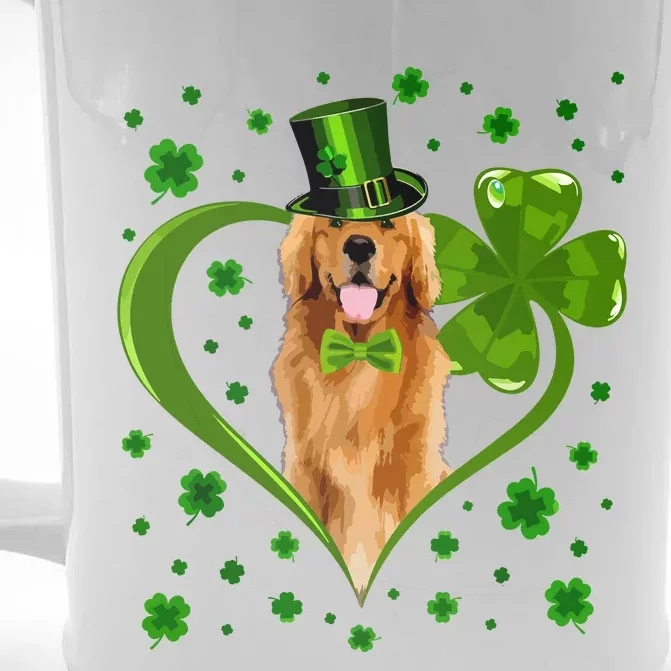 Funny Puppy Shamrock Golden Retriever Dog St Patricks Day Front & Back Beer Stein