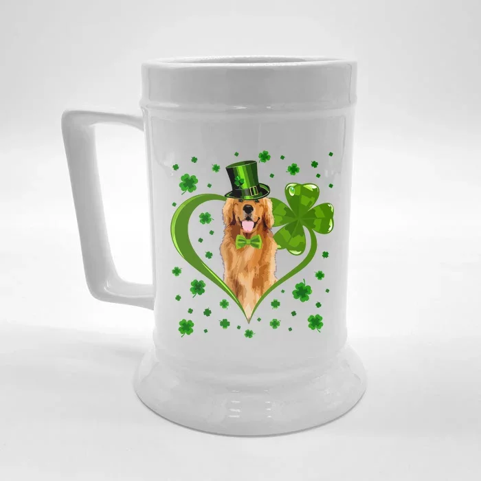 Funny Puppy Shamrock Golden Retriever Dog St Patricks Day Front & Back Beer Stein