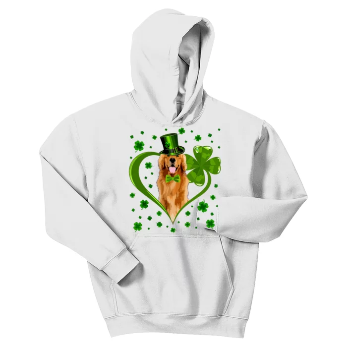 Funny Puppy Shamrock Golden Retriever Dog St Patricks Day Kids Hoodie