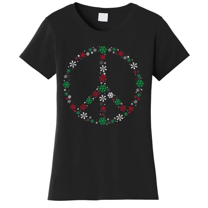 Festive Peace Sign Snowflakes Christmas Decor for a Fun Holiday Season Women's T-Shirt