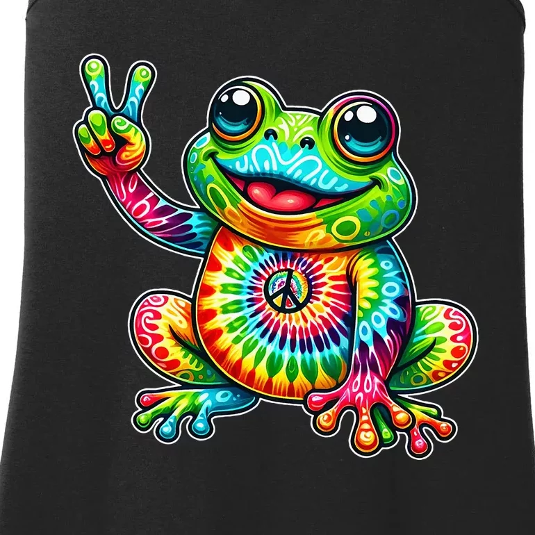 Frog Peace Sign Tie Dye Hippie Ladies Essential Tank