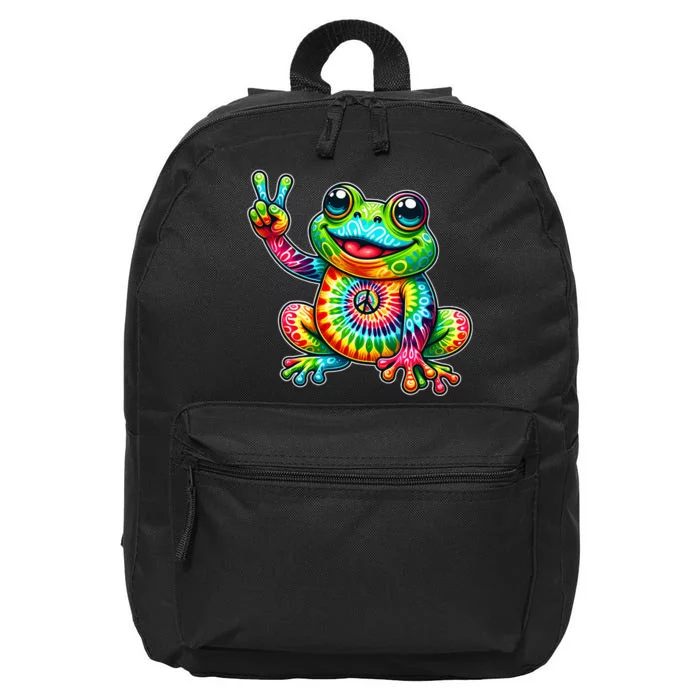 Frog Peace Sign Tie Dye Hippie 16 in Basic Backpack