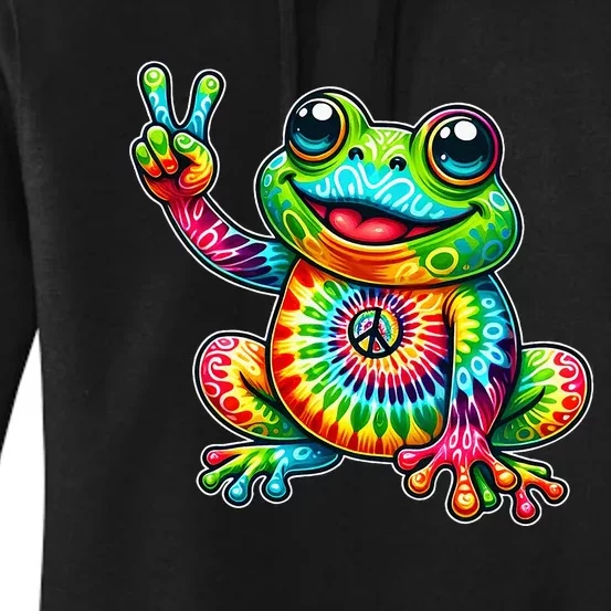 Frog Peace Sign Tie Dye Hippie Women's Pullover Hoodie