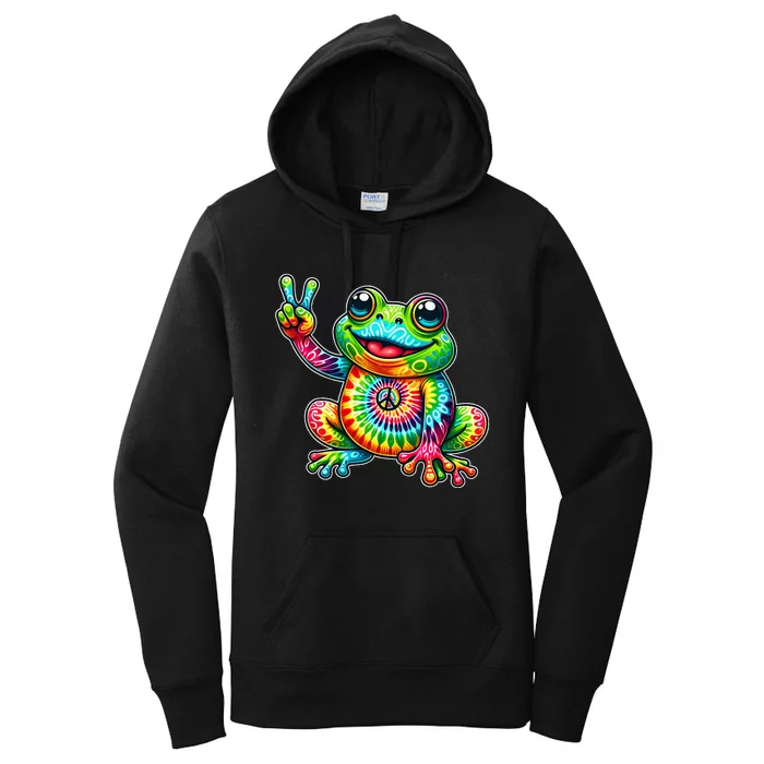 Frog Peace Sign Tie Dye Hippie Women's Pullover Hoodie