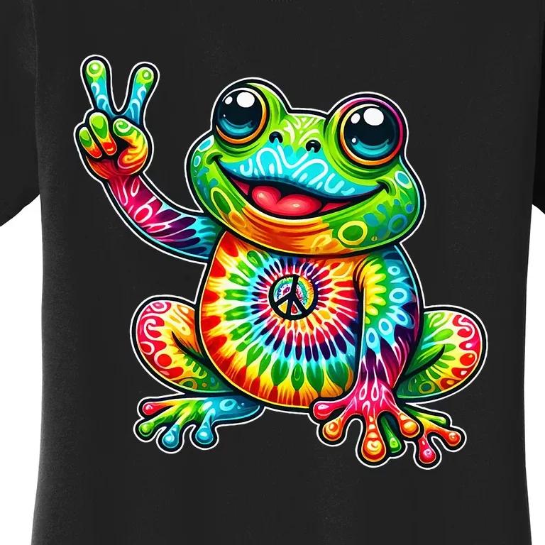 Frog Peace Sign Tie Dye Hippie Women's T-Shirt