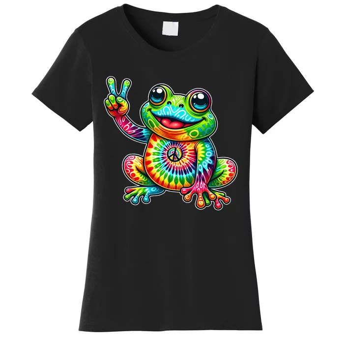 Frog Peace Sign Tie Dye Hippie Women's T-Shirt