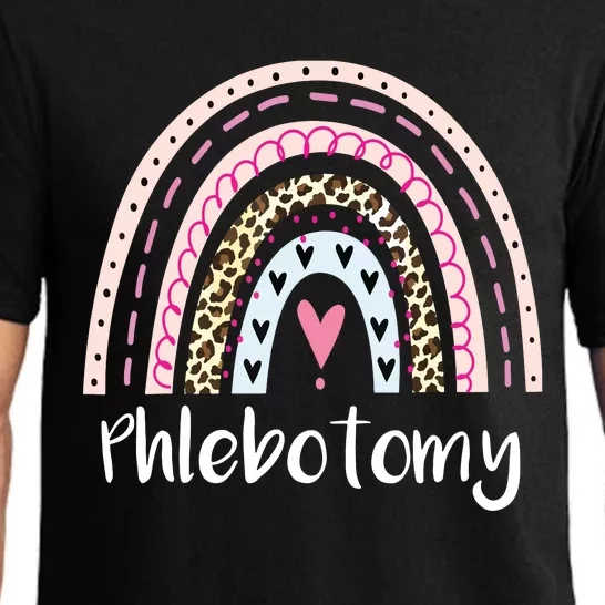 Funny Phlebotomy Squad Phlebotomy Tech Rainbow Boho Leopard Pajama Set