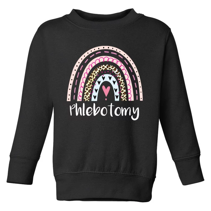 Funny Phlebotomy Squad Phlebotomy Tech Rainbow Boho Leopard Toddler Sweatshirt