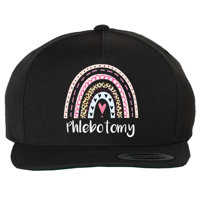 Funny Phlebotomy Squad Phlebotomy Tech Rainbow Boho Leopard Wool Snapback Cap