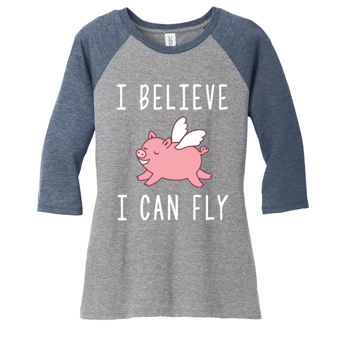 Flying Pig Shirts When Pigs Fly I Believe I Can Fly Women's Tri-Blend 3/4-Sleeve Raglan Shirt