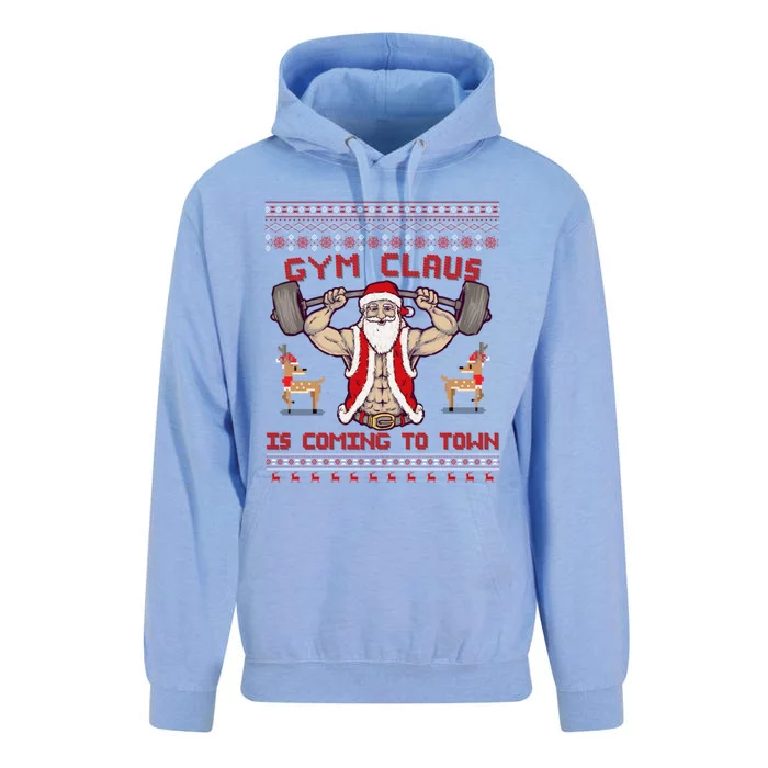 Funny Pun Santa Christmas Gym Claus Is Coming Workout Gift Unisex Surf Hoodie