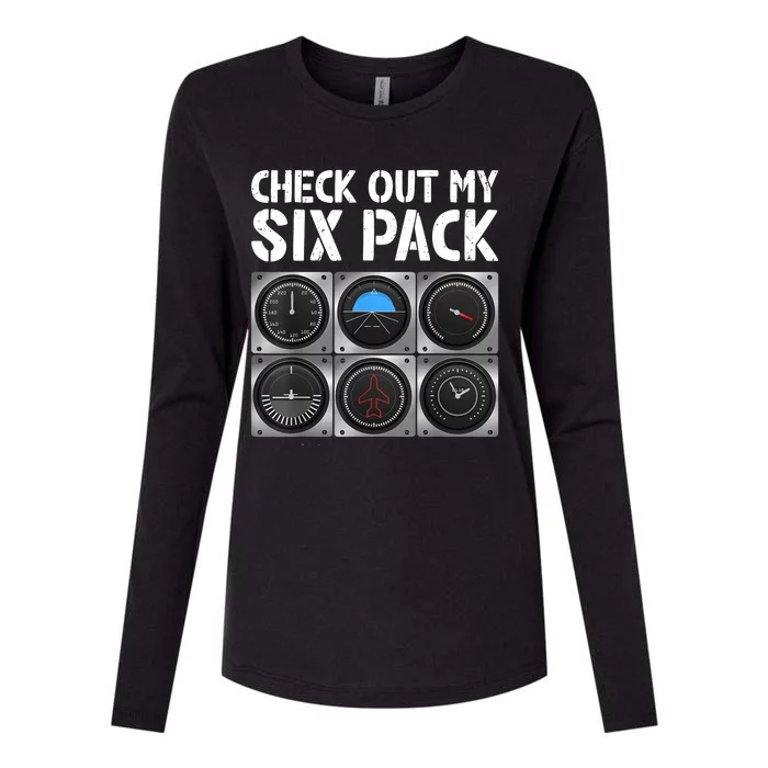 Funny Pilot Six Pack Aircraft Pilot Flying Airplane Womens Cotton Relaxed Long Sleeve T-Shirt