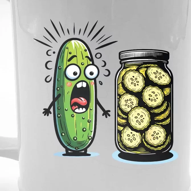 Funny Pickle Surprise A Cucumber And A Jar Of Sliced Pickles Front & Back Beer Stein