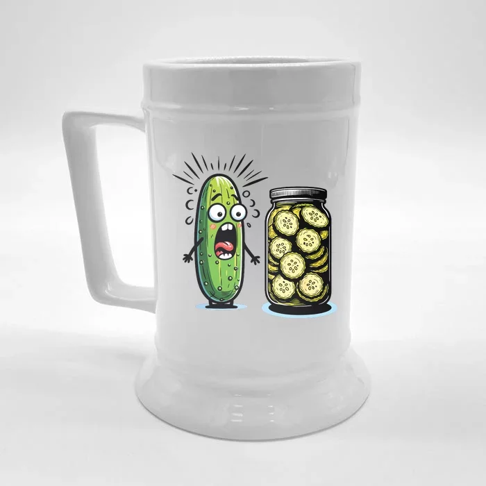 Funny Pickle Surprise A Cucumber And A Jar Of Sliced Pickles Front & Back Beer Stein