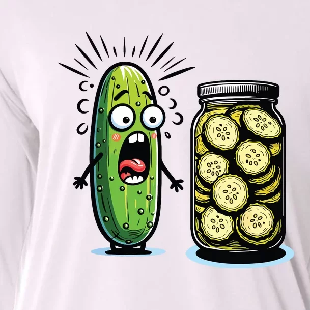 Funny Pickle Surprise A Cucumber And A Jar Of Sliced Pickles Cooling Performance Long Sleeve Crew