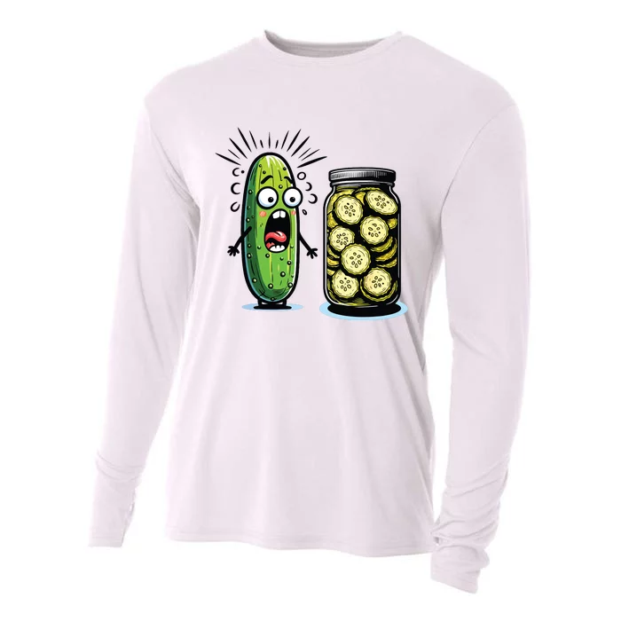 Funny Pickle Surprise A Cucumber And A Jar Of Sliced Pickles Cooling Performance Long Sleeve Crew