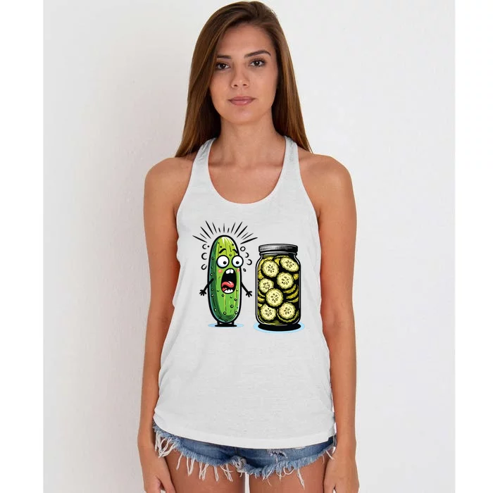 Funny Pickle Surprise A Cucumber And A Jar Of Sliced Pickles Women's Knotted Racerback Tank