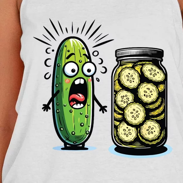 Funny Pickle Surprise A Cucumber And A Jar Of Sliced Pickles Women's Knotted Racerback Tank