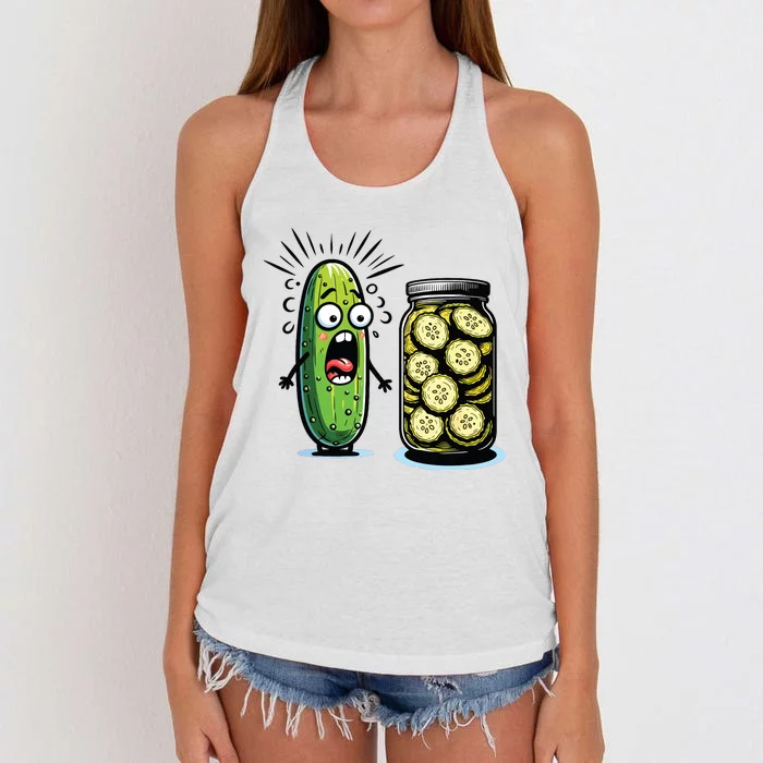 Funny Pickle Surprise A Cucumber And A Jar Of Sliced Pickles Women's Knotted Racerback Tank