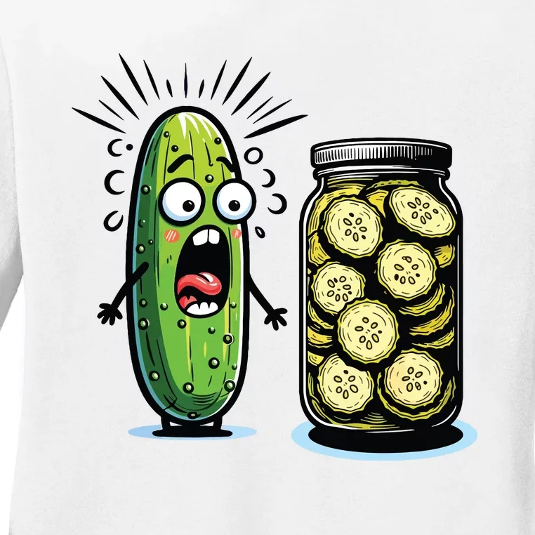 Funny Pickle Surprise A Cucumber And A Jar Of Sliced Pickles Ladies Long Sleeve Shirt