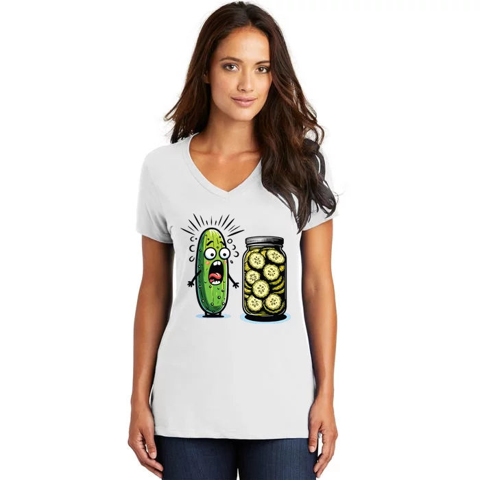 Funny Pickle Surprise A Cucumber And A Jar Of Sliced Pickles Women's V-Neck T-Shirt