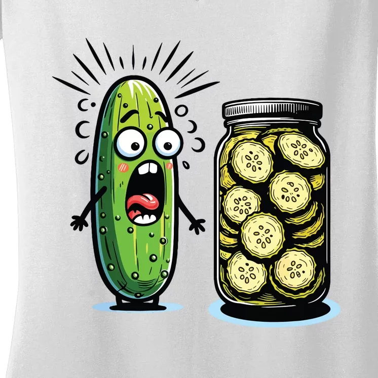 Funny Pickle Surprise A Cucumber And A Jar Of Sliced Pickles Women's V-Neck T-Shirt