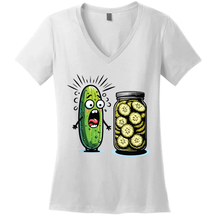 Funny Pickle Surprise A Cucumber And A Jar Of Sliced Pickles Women's V-Neck T-Shirt