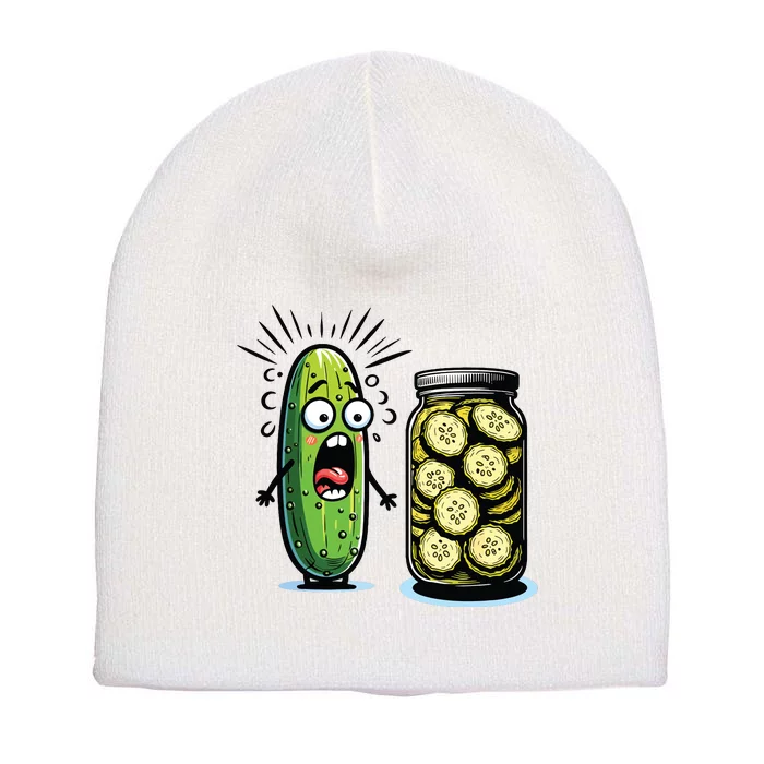 Funny Pickle Surprise A Cucumber And A Jar Of Sliced Pickles Short Acrylic Beanie