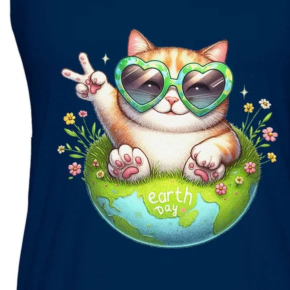 Funny Peace Sign Hand Cat Earth Day Cat Ladies Essential Flowy Tank