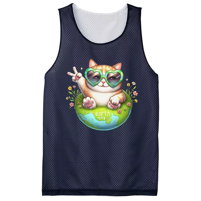 Funny Peace Sign Hand Cat Earth Day Cat Mesh Reversible Basketball Jersey Tank