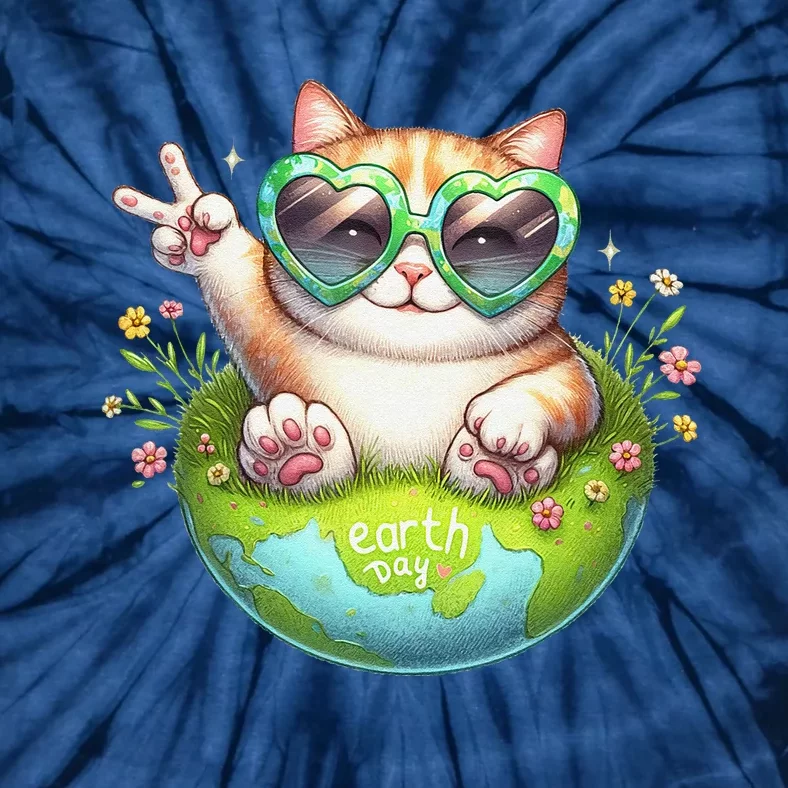 Funny Peace Sign Hand Cat Earth Day Cat Tie-Dye T-Shirt