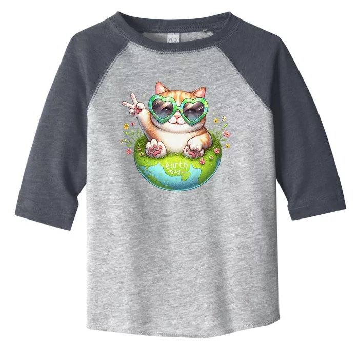 Funny Peace Sign Hand Cat Earth Day Cat Toddler Fine Jersey T-Shirt