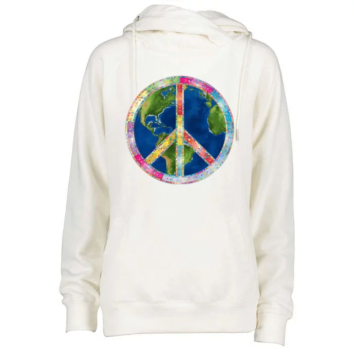 Flower Peace Sign World Peace Hippy 70's Symbol Of Peace Gift Womens Funnel Neck Pullover Hood