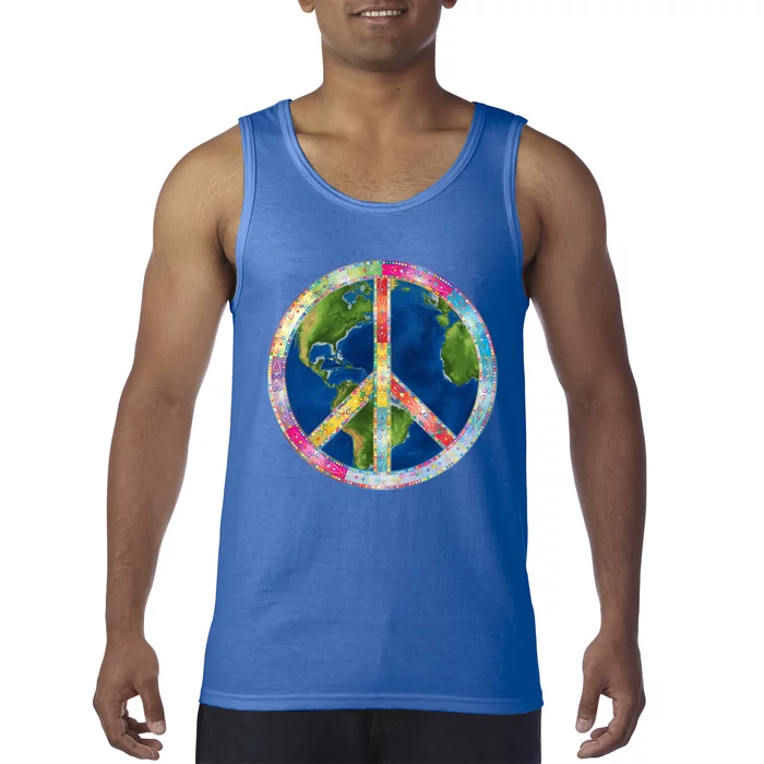 Flower Peace Sign World Peace Hippy 70's Symbol Of Peace Gift Tank Top